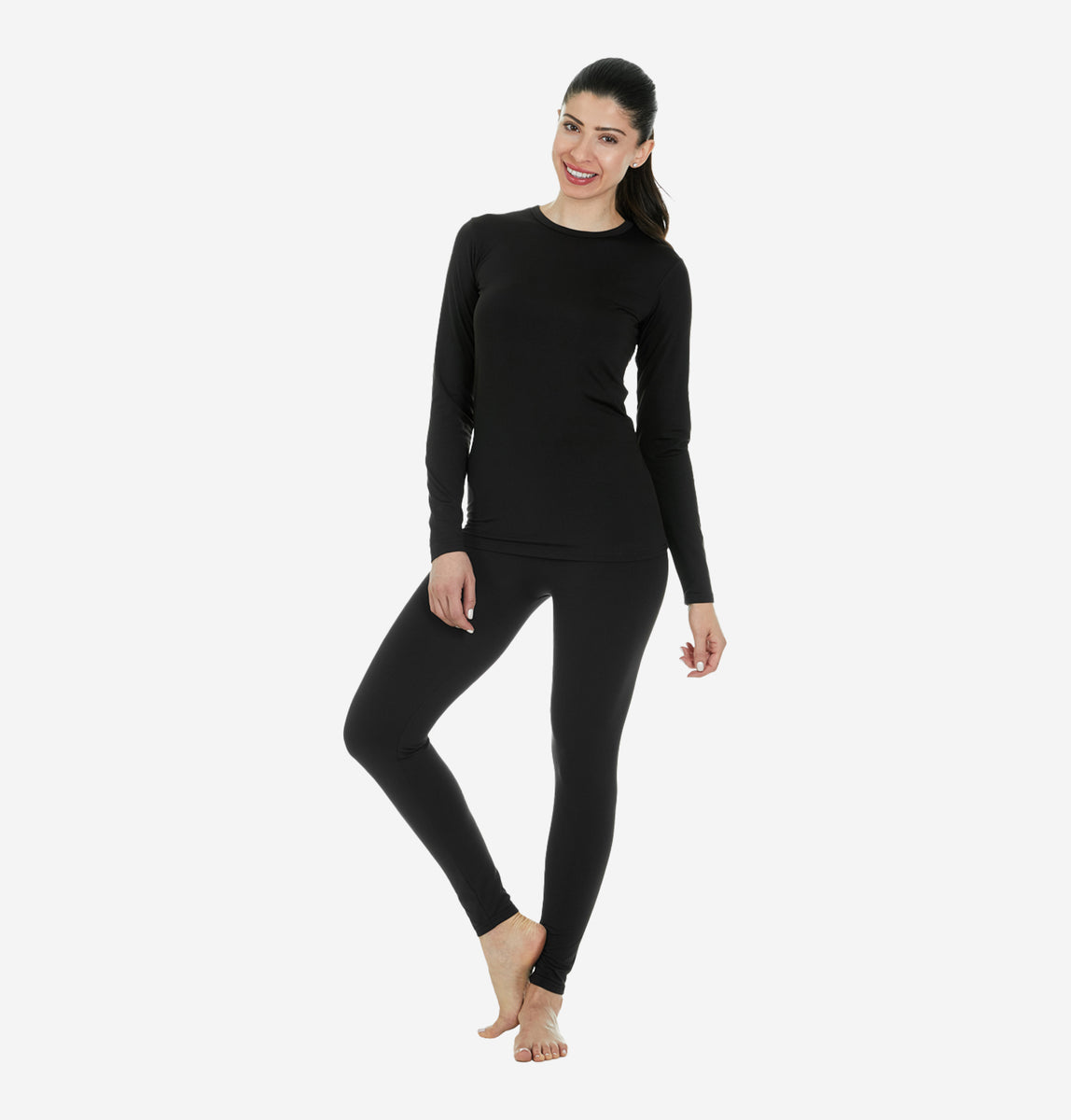 Ekouaer Thermal Underwear for Women ultra Soft Black Fleece Lined